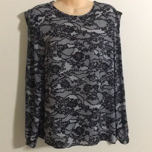 New Michael Kors lace print black long sleeve top
